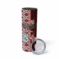 Personalised Aotearoa and Tonga Together Skinny Tumbler Manaia and Tongan Tribal Cross - Taniko and Ngatu Art Tattoo LT03 - Polynesian Pride