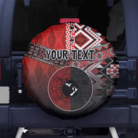 Personalised Aotearoa and Tonga Together Spare Tire Cover Manaia and Tongan Tribal Cross - Taniko and Ngatu Art Tattoo LT03 No hole Red - Polynesian Pride