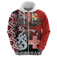 Personalised Aotearoa and Tonga Together Zip Hoodie Manaia and Tongan Tribal Cross - Taniko and Ngatu Art Tattoo LT03 - Polynesian Pride