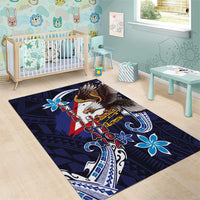 American Samoa Flag Day Area Rug Bald Eagle with Uatogi and Fue - Polynesian and Floral Tribal Tattoo LT03 - Polynesian Pride