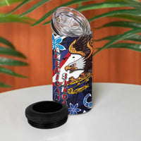 American Samoa Flag Day 4 in 1 Can Cooler Tumbler Bald Eagle with Uatogi and Fue - Polynesian and Floral Tribal Tattoo LT03 - Polynesian Pride
