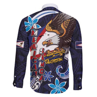 American Samoa Flag Day Family Matching Off The Shoulder Long Sleeve Dress and Hawaiian Shirt Bald Eagle with Uatogi and Fue - Polynesian and Floral Tribal Tattoo LT03 - Polynesian Pride