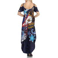 American Samoa Flag Day Family Matching Summer Maxi Dress and Hawaiian Shirt Bald Eagle with Uatogi and Fue - Polynesian and Floral Tribal Tattoo LT03 - Polynesian Pride