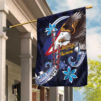 American Samoa Flag Day Garden Flag Bald Eagle with Uatogi and Fue - Polynesian and Floral Tribal Tattoo LT03 House Flag Navy - Polynesian Pride