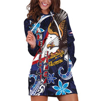 American Samoa Flag Day Hoodie Dress Bald Eagle with Uatogi and Fue - Polynesian and Floral Tribal Tattoo LT03 Navy - Polynesian Pride