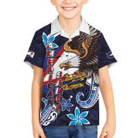 American Samoa Flag Day Kid Hawaiian Shirt Bald Eagle with Uatogi and Fue - Polynesian and Floral Tribal Tattoo LT03 Kid Navy - Polynesian Pride