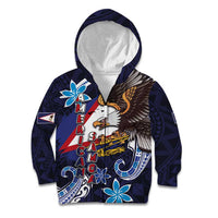 American Samoa Flag Day Kid Hoodie Bald Eagle with Uatogi and Fue - Polynesian and Floral Tribal Tattoo LT03 Zip Hoodie Navy - Polynesian Pride