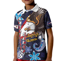 American Samoa Flag Day Kid Polo Shirt Bald Eagle with Uatogi and Fue - Polynesian and Floral Tribal Tattoo LT03 Kid Navy - Polynesian Pride