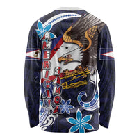 American Samoa Flag Day Long Sleeve Shirt Bald Eagle with Uatogi and Fue - Polynesian and Floral Tribal Tattoo LT03 - Polynesian Pride