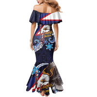 American Samoa Flag Day Mermaid Dress Bald Eagle with Uatogi and Fue - Polynesian and Floral Tribal Tattoo LT03 - Polynesian Pride