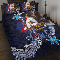 American Samoa Flag Day Quilt Bed Set Bald Eagle with Uatogi and Fue - Polynesian and Floral Tribal Tattoo LT03 Navy - Polynesian Pride