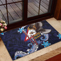 American Samoa Flag Day Rubber Doormat Bald Eagle with Uatogi and Fue - Polynesian and Floral Tribal Tattoo LT03 - Polynesian Pride
