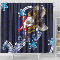 American Samoa Flag Day Shower Curtain Bald Eagle with Uatogi and Fue - Polynesian and Floral Tribal Tattoo LT03 - Polynesian Pride