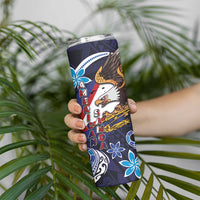 American Samoa Flag Day Skinny Tumbler Bald Eagle with Uatogi and Fue - Polynesian and Floral Tribal Tattoo LT03 - Polynesian Pride