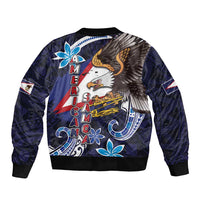 American Samoa Flag Day Sleeve Zip Bomber Jacket Bald Eagle with Uatogi and Fue - Polynesian and Floral Tribal Tattoo LT03 - Polynesian Pride
