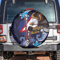 American Samoa Flag Day Spare Tire Cover Bald Eagle with Uatogi and Fue - Polynesian and Floral Tribal Tattoo LT03 Navy - Polynesian Pride