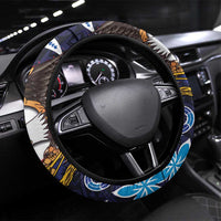 American Samoa Flag Day Steering Wheel Cover Bald Eagle with Uatogi and Fue - Polynesian and Floral Tribal Tattoo LT03 Universal Fit Navy - Polynesian Pride