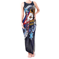 American Samoa Flag Day Tank Maxi Dress Bald Eagle with Uatogi and Fue - Polynesian and Floral Tribal Tattoo LT03 Women Navy - Polynesian Pride