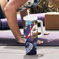 American Samoa Flag Day Tumbler With Handle Bald Eagle with Uatogi and Fue - Polynesian and Floral Tribal Tattoo LT03 - Polynesian Pride