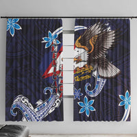 American Samoa Flag Day Window Curtain Bald Eagle with Uatogi and Fue - Polynesian and Floral Tribal Tattoo LT03 With Hooks Navy - Polynesian Pride