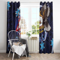 American Samoa Flag Day Window Curtain Bald Eagle with Uatogi and Fue - Polynesian and Floral Tribal Tattoo LT03 - Polynesian Pride