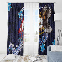 American Samoa Flag Day Window Curtain Bald Eagle with Uatogi and Fue - Polynesian and Floral Tribal Tattoo LT03 - Polynesian Pride