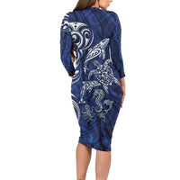 New Zealand Connecting with Seas Family Matching Long Sleeve Bodycon Dress and Hawaiian Shirt Maori Tribal and Sea Animals Tattoo - White Glass Style LT03 - Polynesian Pride