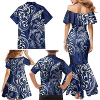 New Zealand Connecting with Seas Family Matching Mermaid Dress and Hawaiian Shirt Maori Tribal and Sea Animals Tattoo - White Glass Style LT03 - Polynesian Pride