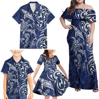 New Zealand Connecting with Seas Family Matching Off Shoulder Maxi Dress and Hawaiian Shirt Maori Tribal and Sea Animals Tattoo - White Glass Style LT03 - Polynesian Pride