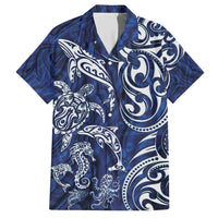 New Zealand Connecting with Seas Family Matching Short Sleeve Bodycon Dress and Hawaiian Shirt Maori Tribal and Sea Animals Tattoo - White Glass Style LT03 Dad's Shirt - Short Sleeve Navy - Polynesian Pride