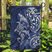New Zealand Connecting with Seas Garden Flag Maori Tribal and Sea Animals Tattoo - White Glass Style LT03 Garden Flag Navy - Polynesian Pride