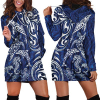 New Zealand Connecting with Seas Hoodie Dress Maori Tribal and Sea Animals Tattoo - White Glass Style LT03 - Polynesian Pride