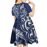 New Zealand Connecting with Seas Kid Short Sleeve Dress Maori Tribal and Sea Animals Tattoo - White Glass Style LT03 - Polynesian Pride