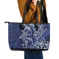 New Zealand Connecting with Seas Leather Tote Bag Maori Tribal and Sea Animals Tattoo - White Glass Style LT03 - Polynesian Pride