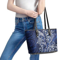 New Zealand Connecting with Seas Leather Tote Bag Maori Tribal and Sea Animals Tattoo - White Glass Style LT03 - Polynesian Pride