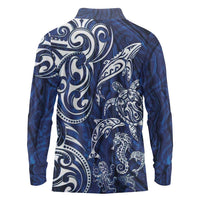 New Zealand Connecting with Seas Long Sleeve Polo Shirt Maori Tribal and Sea Animals Tattoo - White Glass Style LT03 - Polynesian Pride