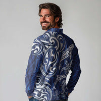 New Zealand Connecting with Seas Long Sleeve Polo Shirt Maori Tribal and Sea Animals Tattoo - White Glass Style LT03 - Polynesian Pride
