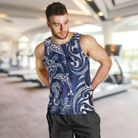 New Zealand Connecting with Seas Men Tank Top Maori Tribal and Sea Animals Tattoo - White Glass Style LT03 Navy - Polynesian Pride