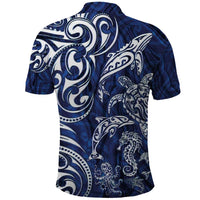 New Zealand Connecting with Seas Polo Shirt Maori Tribal and Sea Animals Tattoo - White Glass Style LT03 - Polynesian Pride