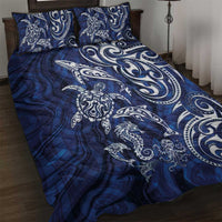 New Zealand Connecting with Seas Quilt Bed Set Maori Tribal and Sea Animals Tattoo - White Glass Style LT03 Navy - Polynesian Pride
