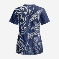 New Zealand Connecting with Seas Scrub Top Maori Tribal and Sea Animals Tattoo - White Glass Style LT03 - Polynesian Pride