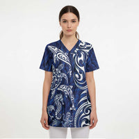 New Zealand Connecting with Seas Scrub Top Maori Tribal and Sea Animals Tattoo - White Glass Style LT03 - Polynesian Pride