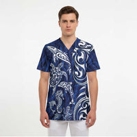 New Zealand Connecting with Seas Scrub Top Maori Tribal and Sea Animals Tattoo - White Glass Style LT03 - Polynesian Pride