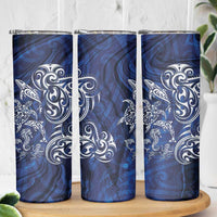 New Zealand Connecting with Seas Skinny Tumbler Maori Tribal and Sea Animals Tattoo - White Glass Style LT03 - Polynesian Pride