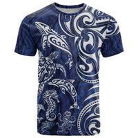New Zealand Connecting with Seas T Shirt Maori Tribal and Sea Animals Tattoo - White Glass Style LT03 Navy - Polynesian Pride