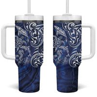 New Zealand Connecting with Seas Tumbler With Handle Maori Tribal and Sea Animals Tattoo - White Glass Style LT03 One Size: 40 oz Navy - Polynesian Pride