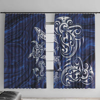 New Zealand Connecting with Seas Window Curtain Maori Tribal and Sea Animals Tattoo - White Glass Style LT03 With Hooks Navy - Polynesian Pride