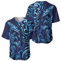 New Zealand Connecting with Seas Baseball Jersey Maori Tribal and Sea Animals Tattoo - Sea Texture Glass Style LT03 - Polynesian Pride