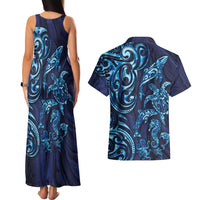 New Zealand Connecting with Seas Couples Matching Tank Maxi Dress and Hawaiian Shirt Maori Tribal and Sea Animals Tattoo - Sea Texture Glass Style LT03 - Polynesian Pride