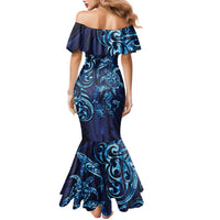 New Zealand Connecting with Seas Family Matching Mermaid Dress and Hawaiian Shirt Maori Tribal and Sea Animals Tattoo - Sea Texture Glass Style LT03 - Polynesian Pride